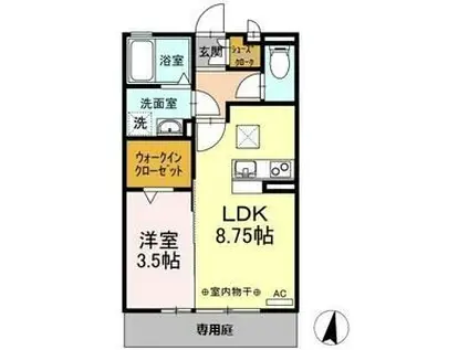 ハイツ新開(1LDK/1階)の間取り写真