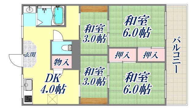 国香マンション(4DK/6階)の間取り写真