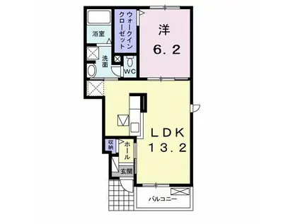 ホウキサカス B(1LDK/1階)の間取り写真