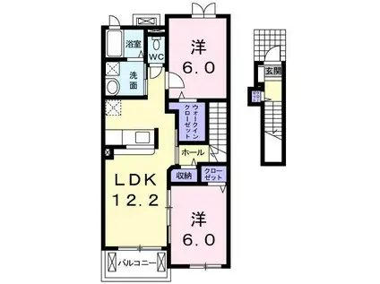 ＪＲ横浜線 淵野辺駅 バス乗車時間：12分 最寄りバス停で下車 徒歩3分 2階建 築13年(2LDK/2階)の間取り写真