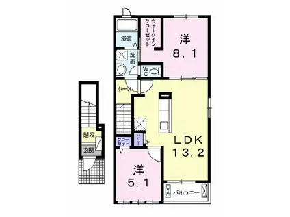 カルム・グラースI(2LDK/2階)の間取り写真