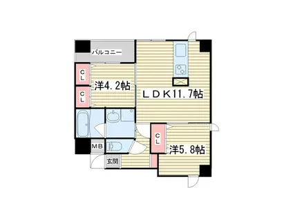 グランドラティス河原町七条(2LDK/4階)の間取り写真