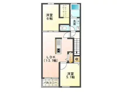 プロムナード2(2LDK/2階)の間取り写真