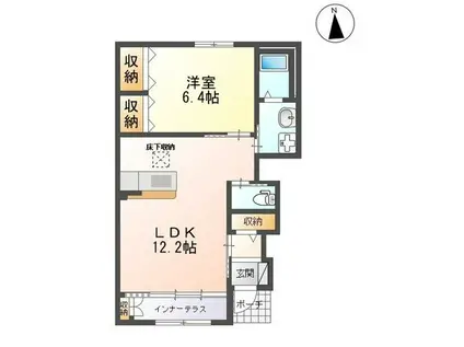 サウス フィールド(1LDK/1階)の間取り写真