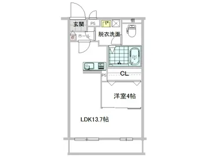 ミルカンポ(1LDK/1階)の間取り写真
