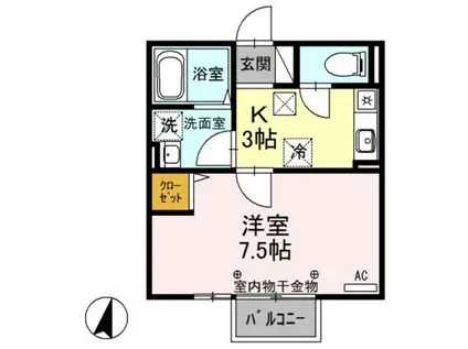 フラットイン程島(1K/1階)の間取り写真