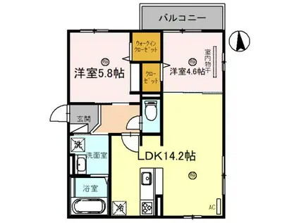 THE PARK VILLA 狭山池(2LDK/2階)の間取り写真