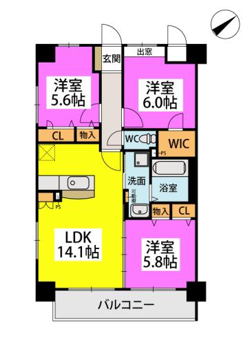 シグレア下大利(3LDK/8階)の間取り写真
