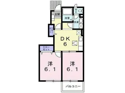 グランデ・マ-レ(2DK/1階)の間取り写真