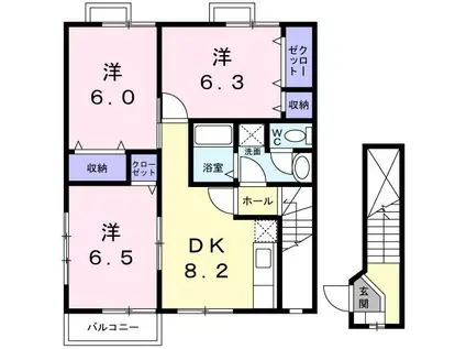 クレセント上乃木A(3DK/2階)の間取り写真