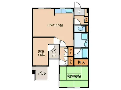 シーズンコート茶屋ヶ坂(2LDK/5階)の間取り写真