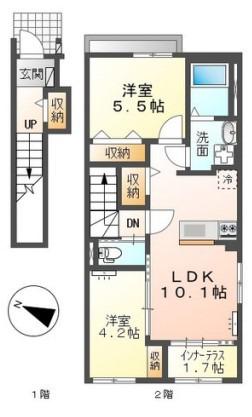 プレミエール岡ノ堂(2LDK/2階)の間取り写真