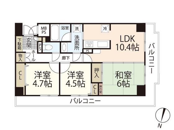 グランデュオ五日市駅前ウエスト(3LDK/10階)の間取り写真