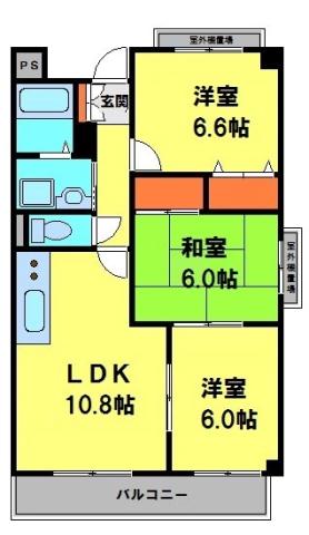 エーデル雲雀丘三番館(3LDK/3階)の間取り写真