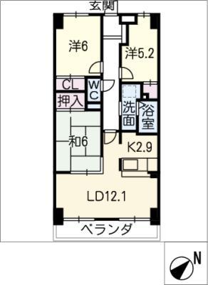 日本泉ビル(3LDK/9階)の間取り写真