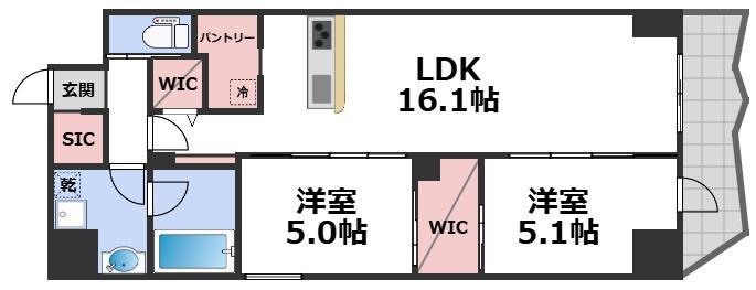 コンフォリア・リヴ谷町四丁目(2LDK/7階)の間取り写真