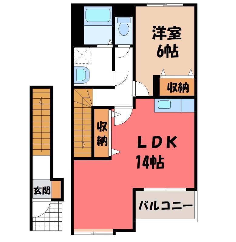 ＪＲ八高線 北藤岡駅 バス乗車時間：9分 最寄りバス停で下車 徒歩3分 2階建 築17年(1LDK/2階)の間取り写真