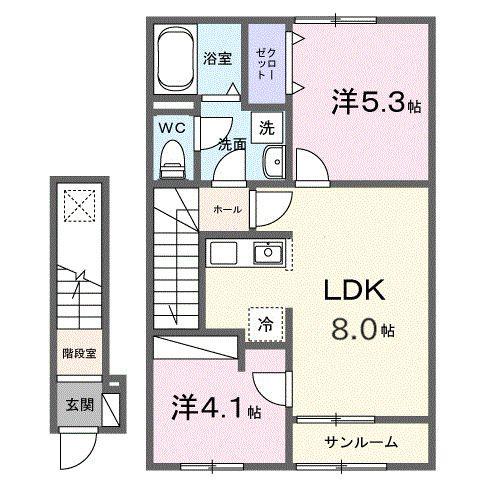 シャトーKINKI A棟(2LDK/2階)の間取り写真