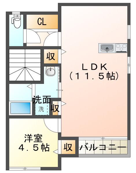 Kパラッツォパールブリッジ(1LDK/1階)の間取り写真