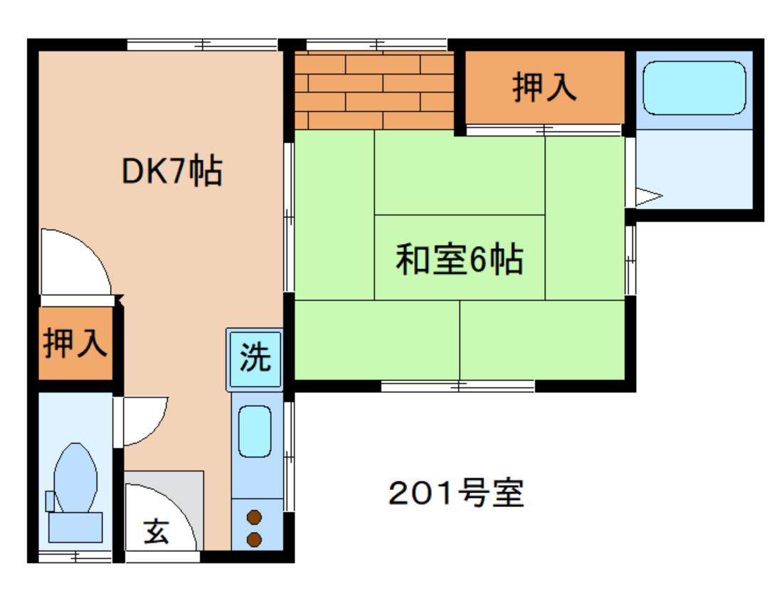 和庄登町アパート 201(1DK/2階)の間取り写真
