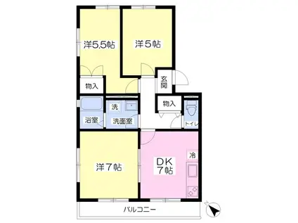 パルデンス・エコノ I(3DK/1階)の間取り写真