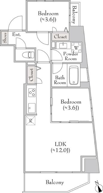 ルミーク門前仲町(2LDK/2階)の間取り写真
