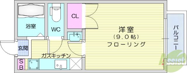 ハピネスTORINO Ⅰ(1K/2階)の間取り写真