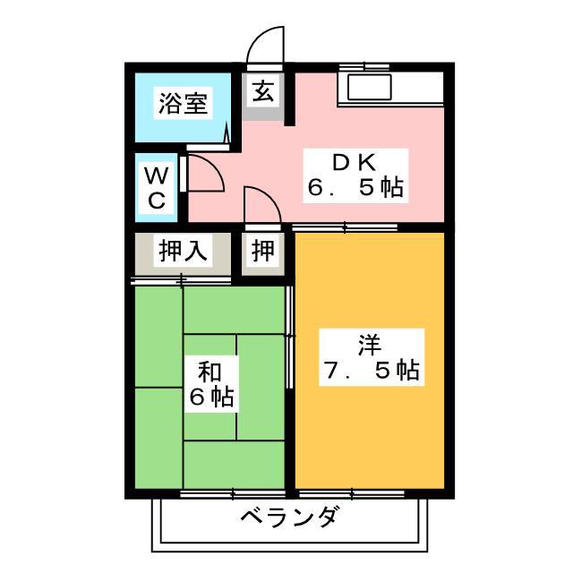 セラミックKATO A棟(2DK/2階)の間取り写真