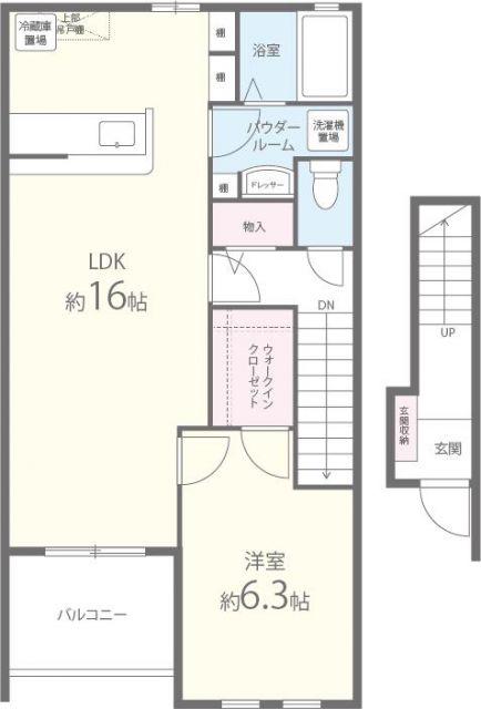 グレイスアニバーサリー西館(1LDK/2階)の間取り写真