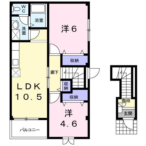 グリシーヌS(2LDK/2階)の間取り写真