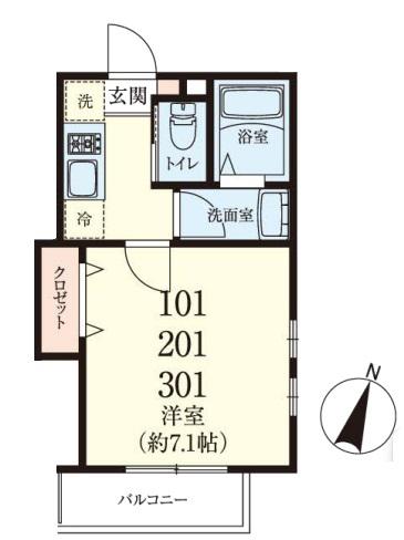アノンテラス万福寺(1K/2階)の間取り写真