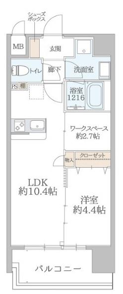 ATKレジデンスなんば(1LDK/2階)の間取り写真