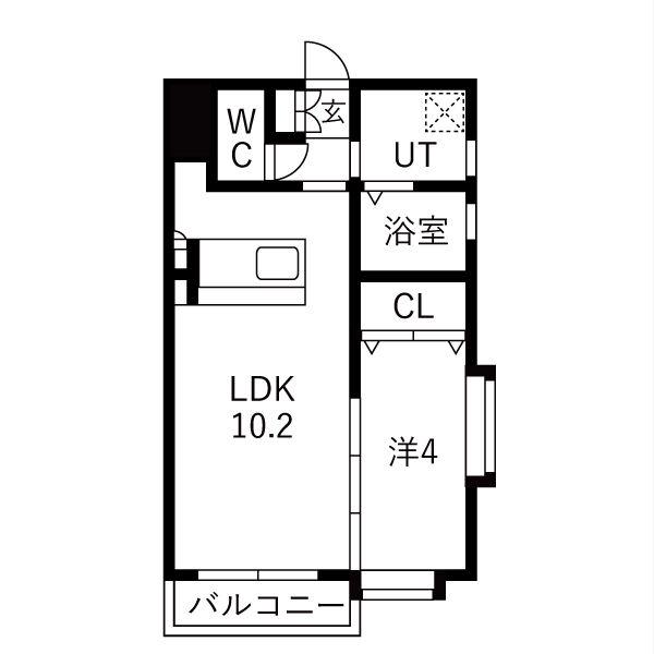 ネオアクシス鷹師町(1LDK/2階)の間取り写真