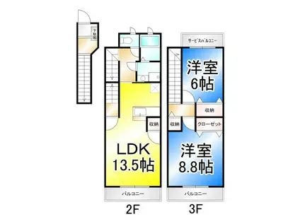 グレイスリバーサイドA(2LDK/2階)の間取り写真