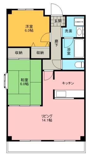 ロイヤルヴェール山下(2LDK/2階)の間取り写真