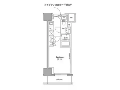 ザ・パークハビオ五反田(1K/4階)の間取り写真