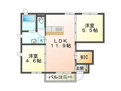 クレセオ下箕田(2LDK/1階)の間取り写真