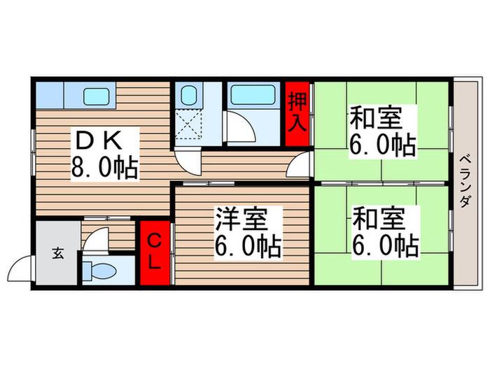 グリーンハイツ(3DK/2階)の間取り写真