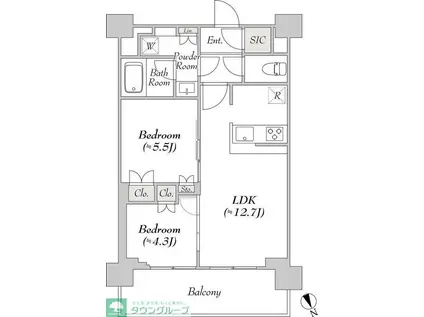 ウエリスアーバン水天宮前(2LDK/12階)の間取り写真