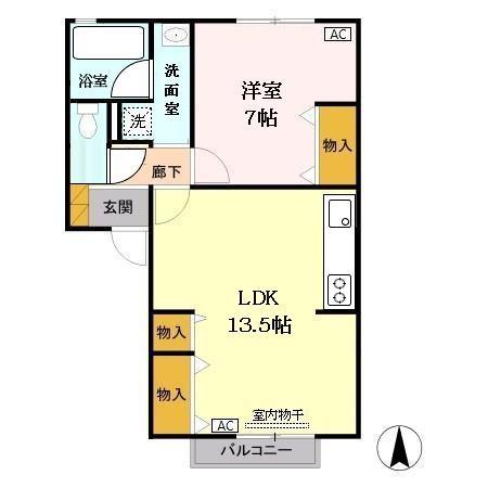 ブルーフォックス(1LDK/2階)の間取り写真