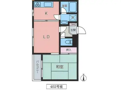 エレガンス調布(1LDK/4階)の間取り写真
