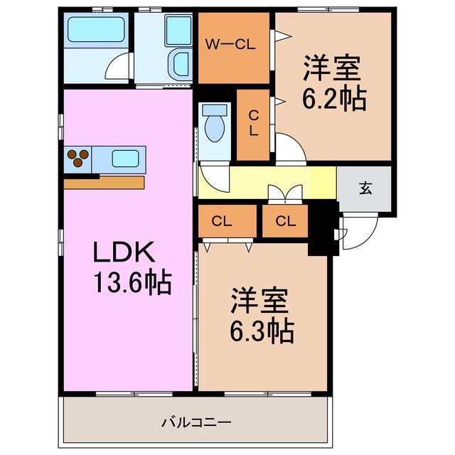 ラフェリオ(2LDK/1階)の間取り写真