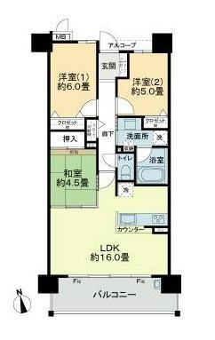 サーパス三条スクエアガーデン(3LDK/6階)の間取り写真