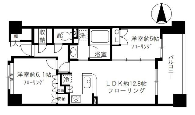 シャリエ錦糸町石原(2LDK/9階)の間取り写真