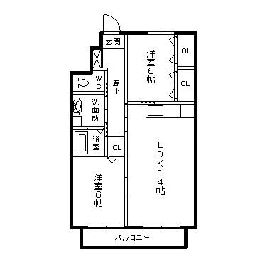 アクアハイツⅠ(2LDK/1階)の間取り写真