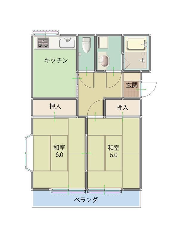 第2小枝ハイツ(2DK/2階)の間取り写真
