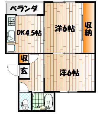 ヴィラナリー門司4棟(2DK/5階)の間取り写真