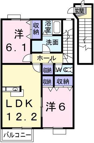 ラフレシール・メゾンI(2LDK/2階)の間取り写真