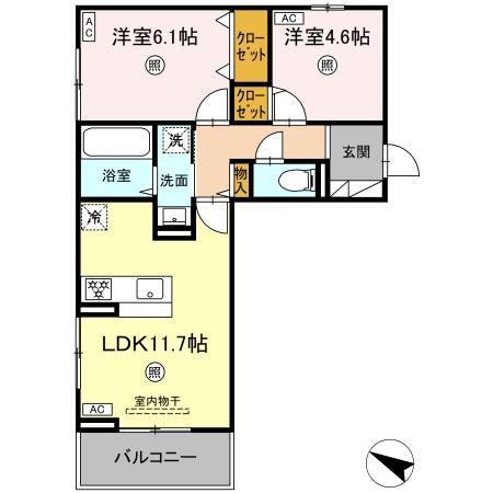 CIEL B棟(2LDK/3階)の間取り写真
