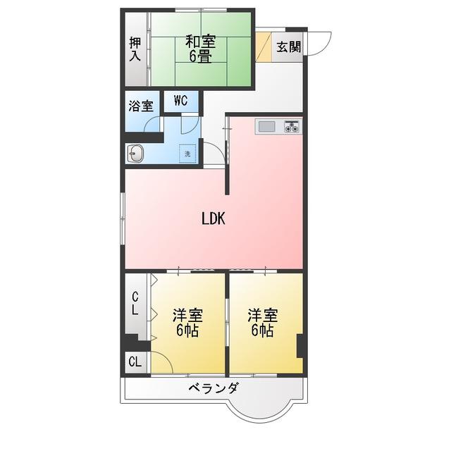 コーポラス鶉(3LDK/4階)の間取り写真